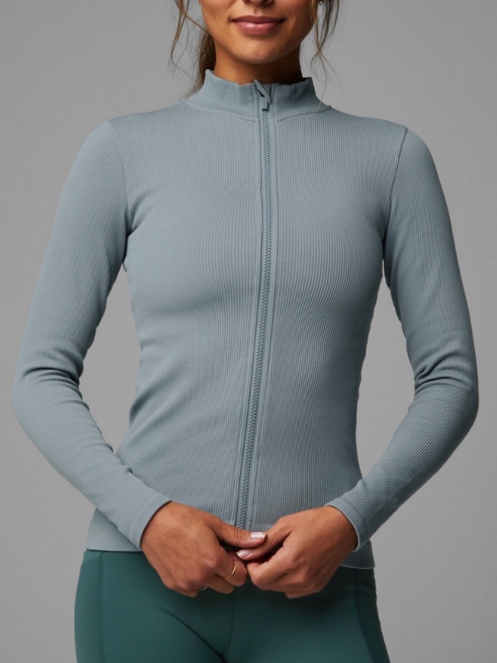 Fabletics Women L Stormcloud Full Zip Lightweight Ribbed Seamless Jacket - Picture 1 of 13
